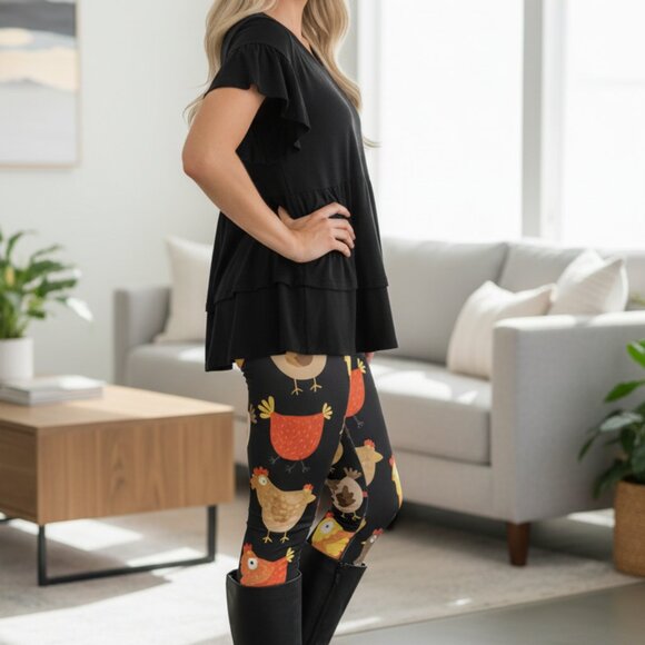 NEW Womens Chicken Rooster Leggings Signature Lux Soft Yoga Pants OS/TC/TC2 - Picture 7 of 15